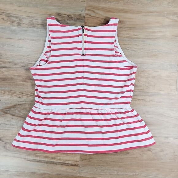 🔺️Old Navy Pink & White Striped Peplum Sleeveless Top Large - Picture 2 of 10